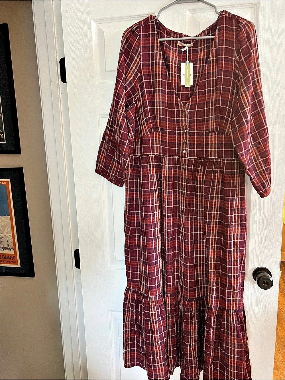 Marine Layer Plaid Maxi Dress in Brown & Red Size XL NWT